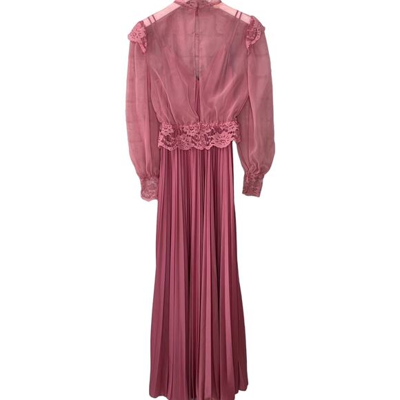 Vintage 70's Mauve Maxi Dress Pleated Skirt Sheer Lace Cardigan Size S/M Union - Picture 1 of 14